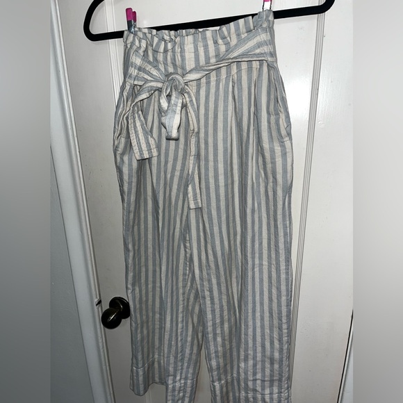 Madewell Pants Small Blue Cream Stripe Wide Leg Linen High Waisted - Picture 4 of 6